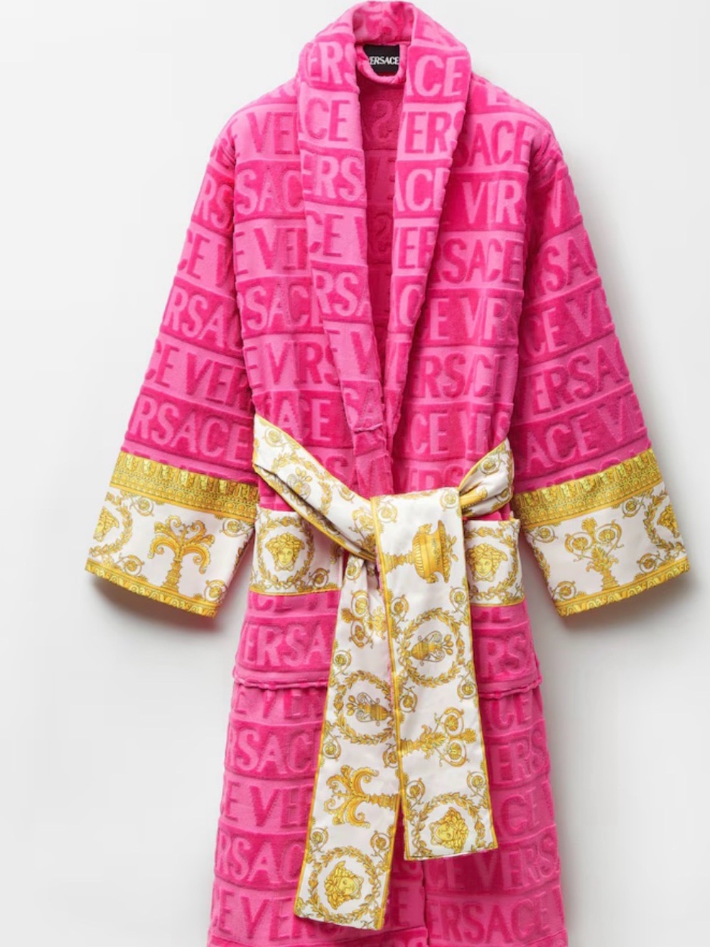 Versace pink I Heart Baroque bathrobe is crafted from cotton terrycloth
